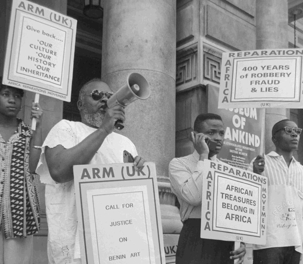 Bernie Grant and the Africa Reparations Movement outside the Museum of Mankind 1994